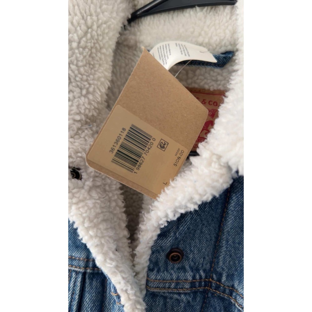 Levi's Sherpa Trucker Jacket Womens L Blue Denim NWT Insulated Fleece Lined - Picture 3 of 4